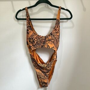 BCBGeneration Orange Floral One Piece Swimsuit